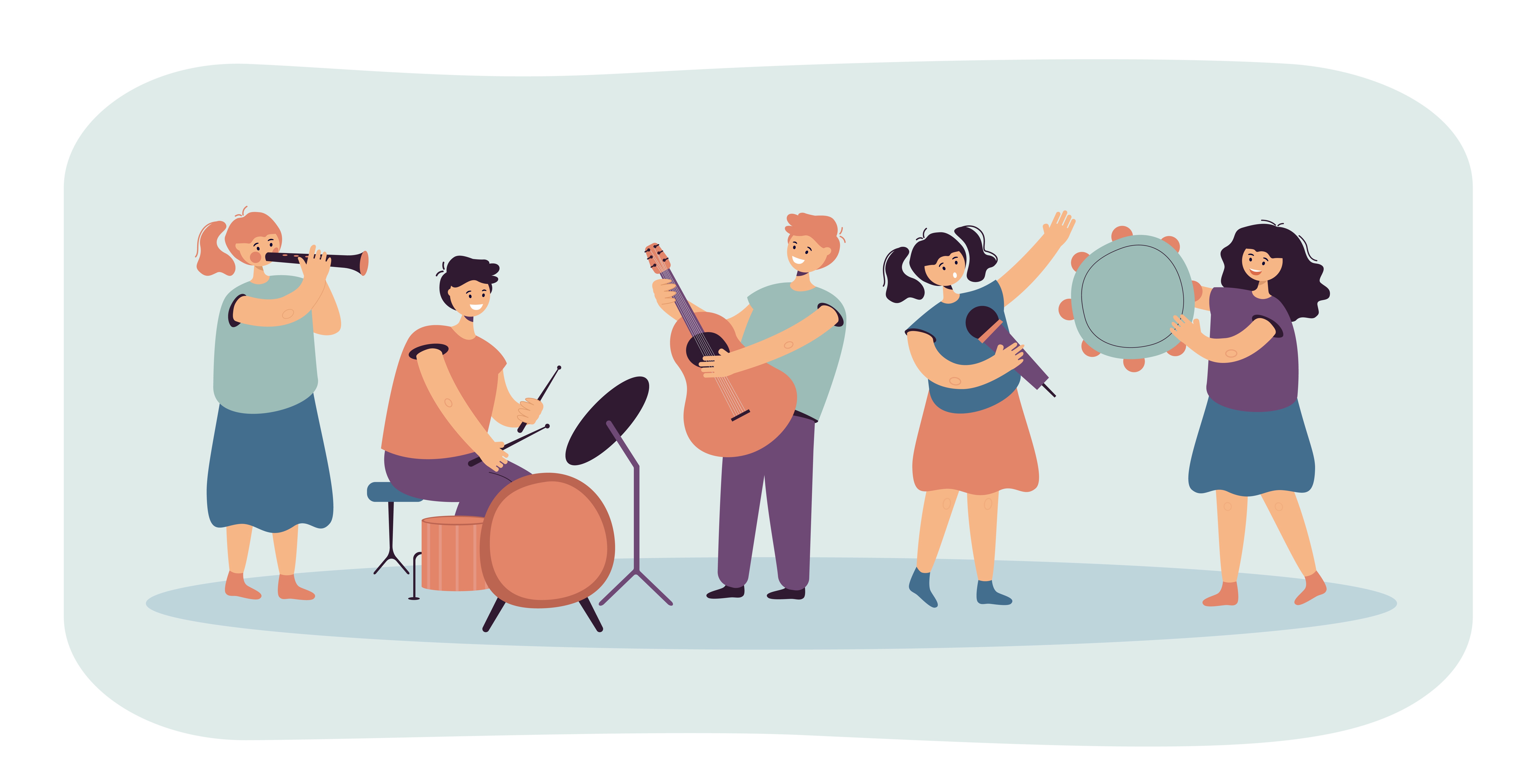 A Cute children playing music and singing together